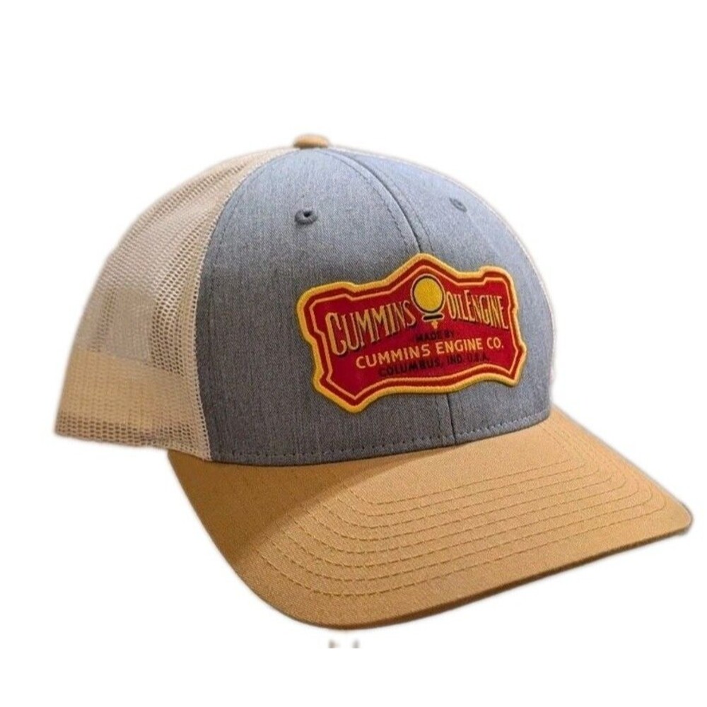 Vintage Cummins Oil Engine Patch Trucker Hat Richardson 115 Gray Gold Snapback